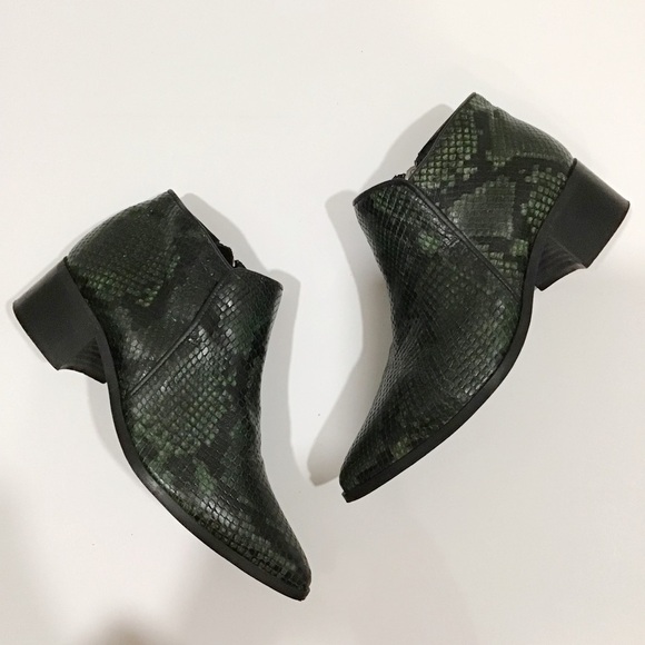 Green Snake Print Boots | Anthropologie Anthropologie Samsoe & Samsoe Green Leather Snakeskin Bootie | 36 US 5.5